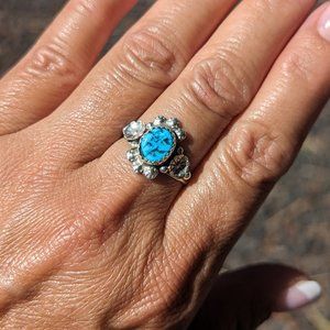 Women's Navajo Kingman Turquoise Ring Handmade Native American Jewelry Sz 8.75**